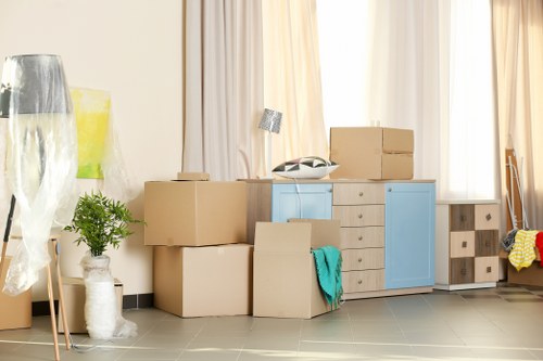 Packed moving boxes prepared for a Shoreditch flat or office move
